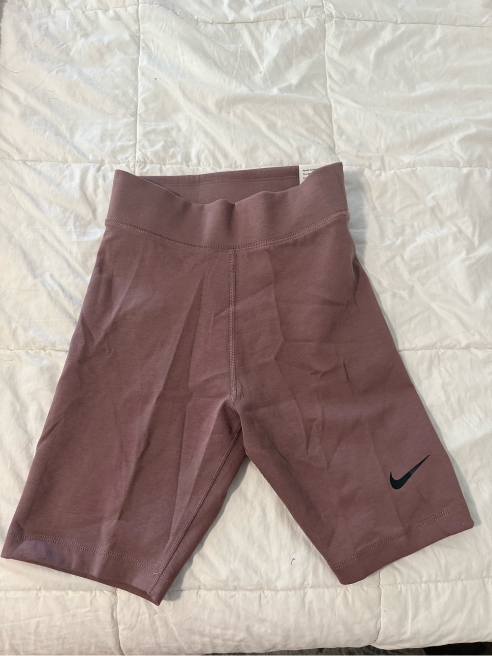 Nike mauve-brown high-rise biker shorts with black Swoosh